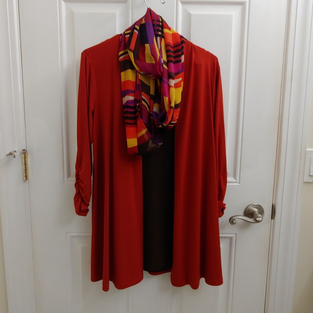 Susan Graver 3 piece Cardigan, Top, and Scarf
